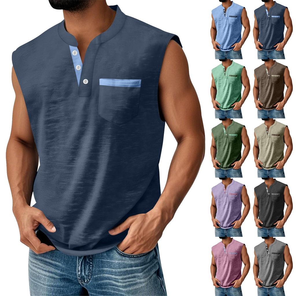 Herre Sommer Ensfarget Matchende Farge Lomme Sportsknapper Vest Herre Sport Fritidsvest