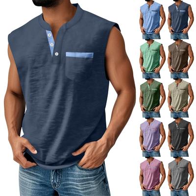 Men's Summer Matching Color Pocket Sports Buttons Vest Men's Sports Casual Vest