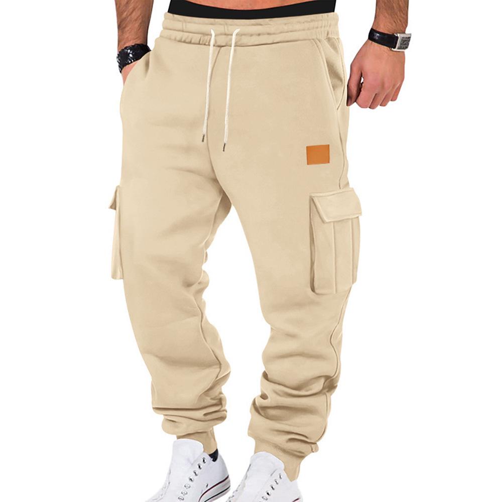 Men's Trendy Multi-pocket Leather Patch Drawstring Casual Workwear Pants
