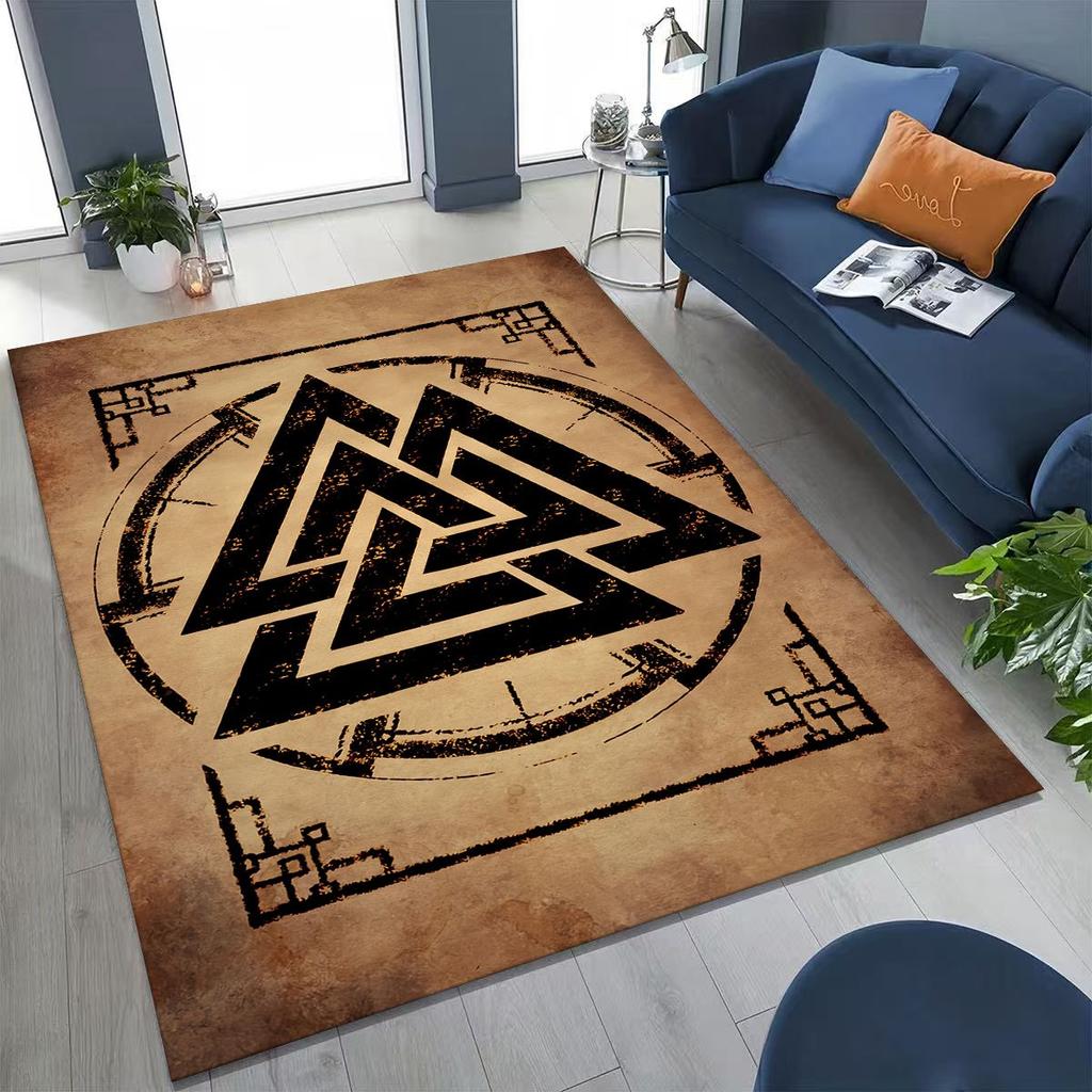 Nordic Viking Warrior Symbol Valhalla Valknut Rune Moto Rug for Bedroom Living Room Sofa Home Doormat Decor,Non-slip Floor Mat