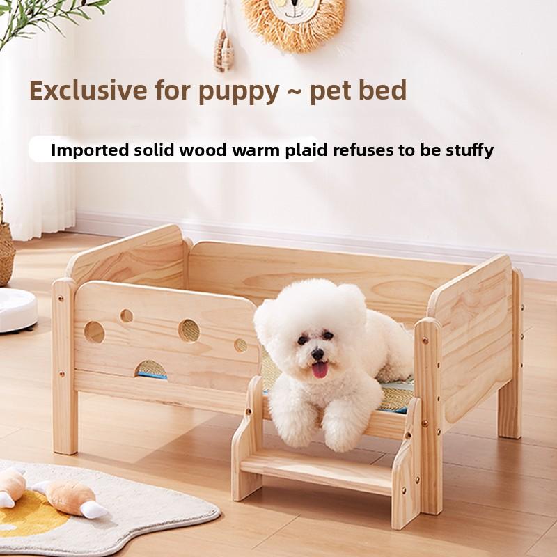 Hundebett für kleine Hunde & Katzen Holz-Hundehütte erhöhte Liegefläche Sommer Kühlbett für Welpen/Kätzchen Bodenfeuchteschutz Haustiermöbel