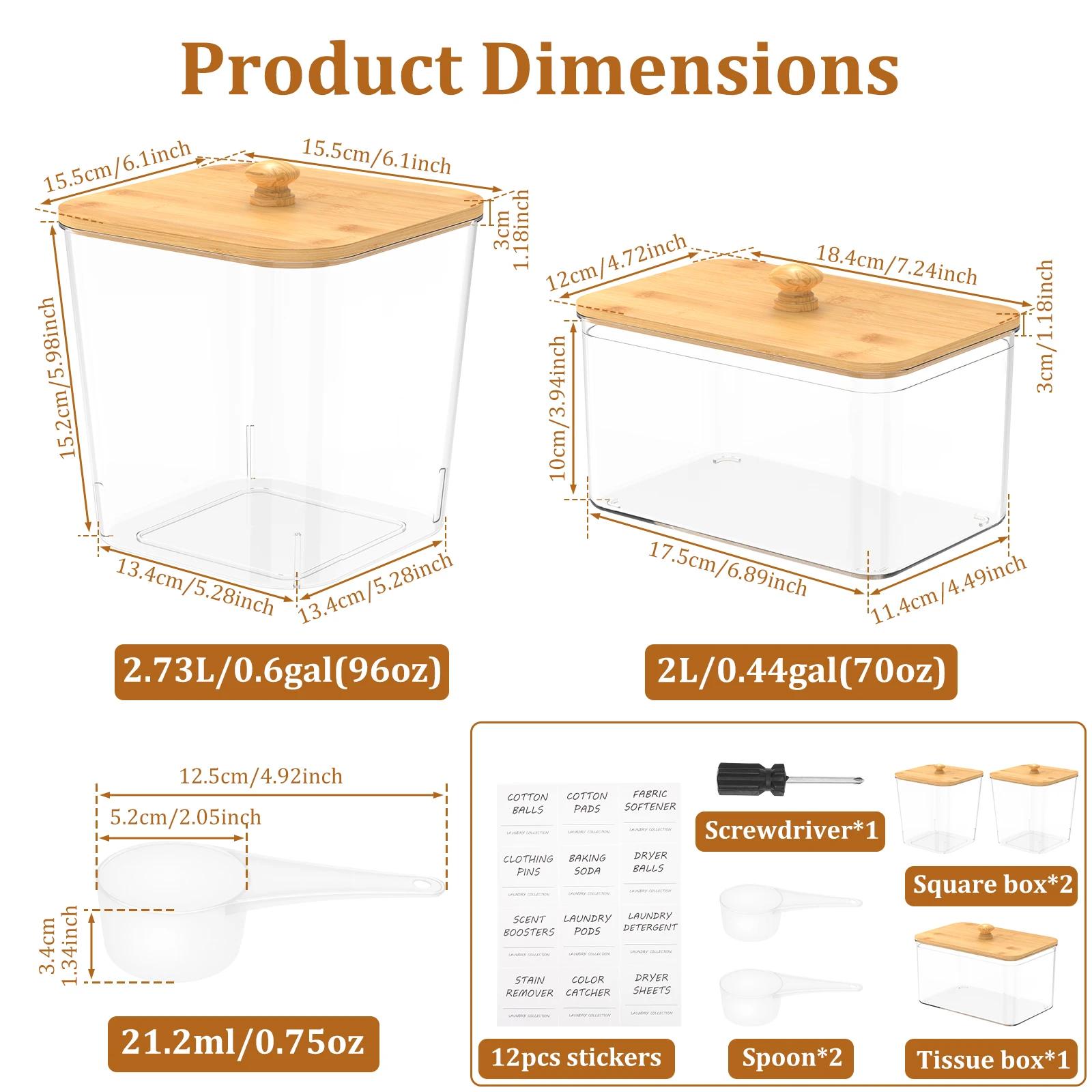 

3/4Pcs Laundry Powder Container PET Transparent Storage Box with Bamboo Lid and Spoon Dryer Sheet Holder Set Laundry Accessories