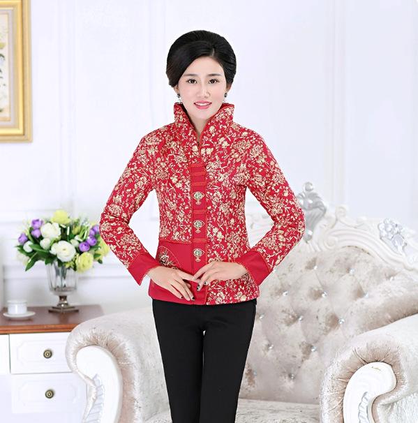 Mom's Ethnic Style Stand Collar Tang Suit: Autumn/Winter Slim Fit Cotton Jacket for Middle-Aged & Elderly Women