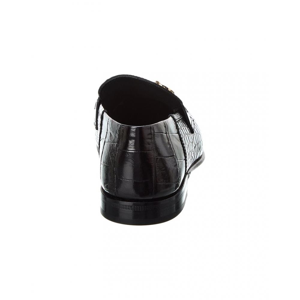 Salvatore Ferragamo Ferragamo Ottone Croc Embossed Leather Loafer Black