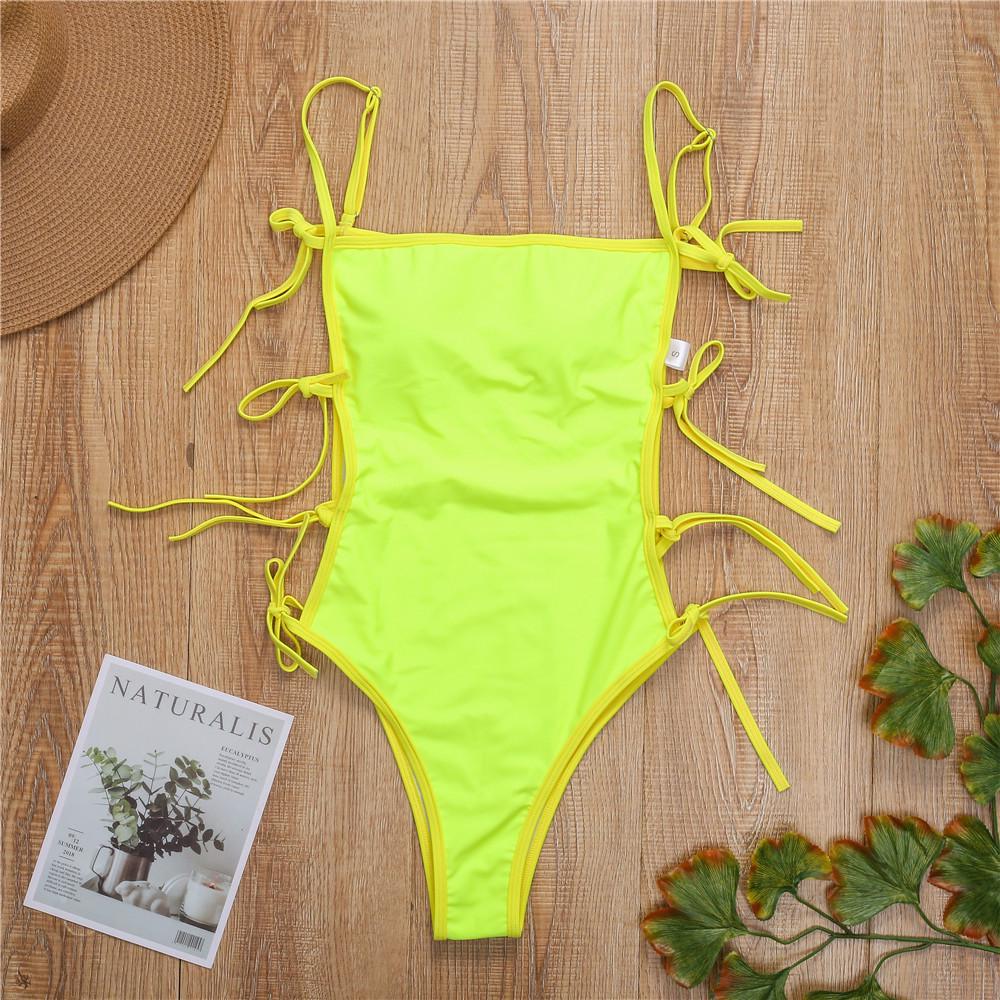 Shencai European & American Solid Color One-Piece Swimsuit with Sexy Straps (Model: ZY057)
