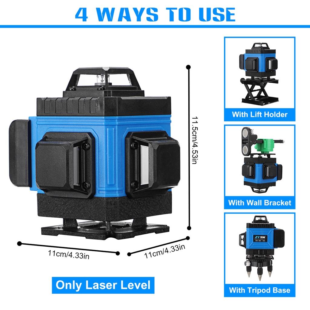 16/12/8 Line 360° 4D Horizontal Vertical Cross Spirit Level Measure Tool Kit Green Light Laser Level