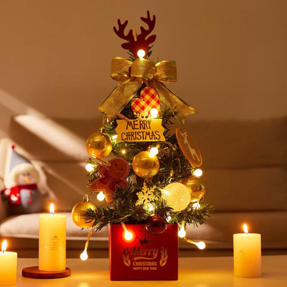 Jingle Bell Tabletop Artificial Christmas Tree Ribbon Bow Festive Party Supplies Home