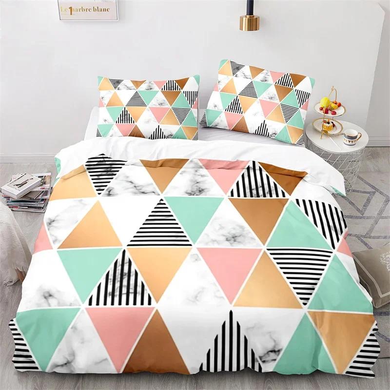 Marble Duvet Cover Full King Microfiber Geometric Bedding Set Abstract Triangle Comforter Cover For Kid Adult Teen Bedroom Decor