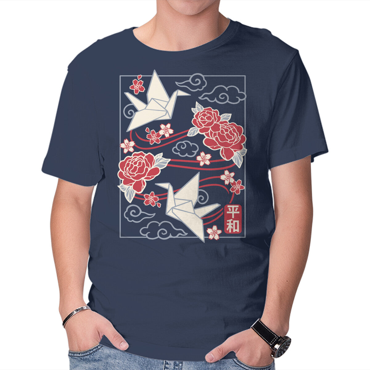 Unisex Crew Neck T-Shirt Origami Peace Crane Graphic Short Sleeve Casual Tee XXL