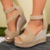 Color-Blocked Wedge Sandals 2025 Summer New Arrival Plus Size Women's Sandals Thick-Soled Covered-Heel Sandals