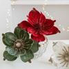 1PC Christmas Decorations Simulation Flowers Christmas Flowers High-grade Fabric Sticky Powder Sequins Simulation Magnolia Flowers