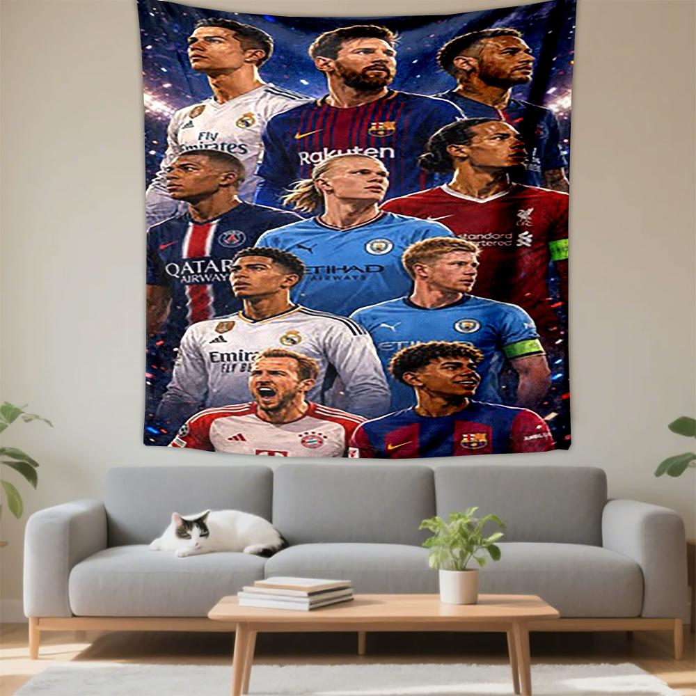 Tapestry Football Stars Ronaldo Messi Mbappe Haaland Group Poster Wall Hanging