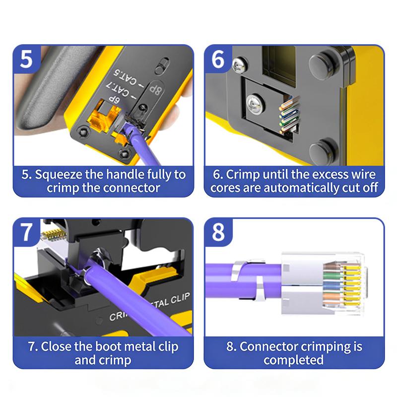 Pass Through Crimp Plier Cat7 Cat6 Cat6A Cat5 Cat5E Stripping Crimping Tool With 8P/6P Ethernet Connectors