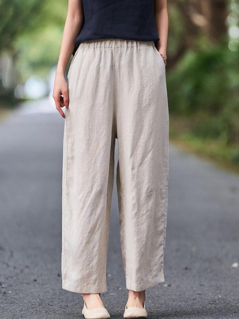 Women's Artistic Retro Linen Harem Pants - 2026 Spring Collection with Elastic Waist and Slimming Fit