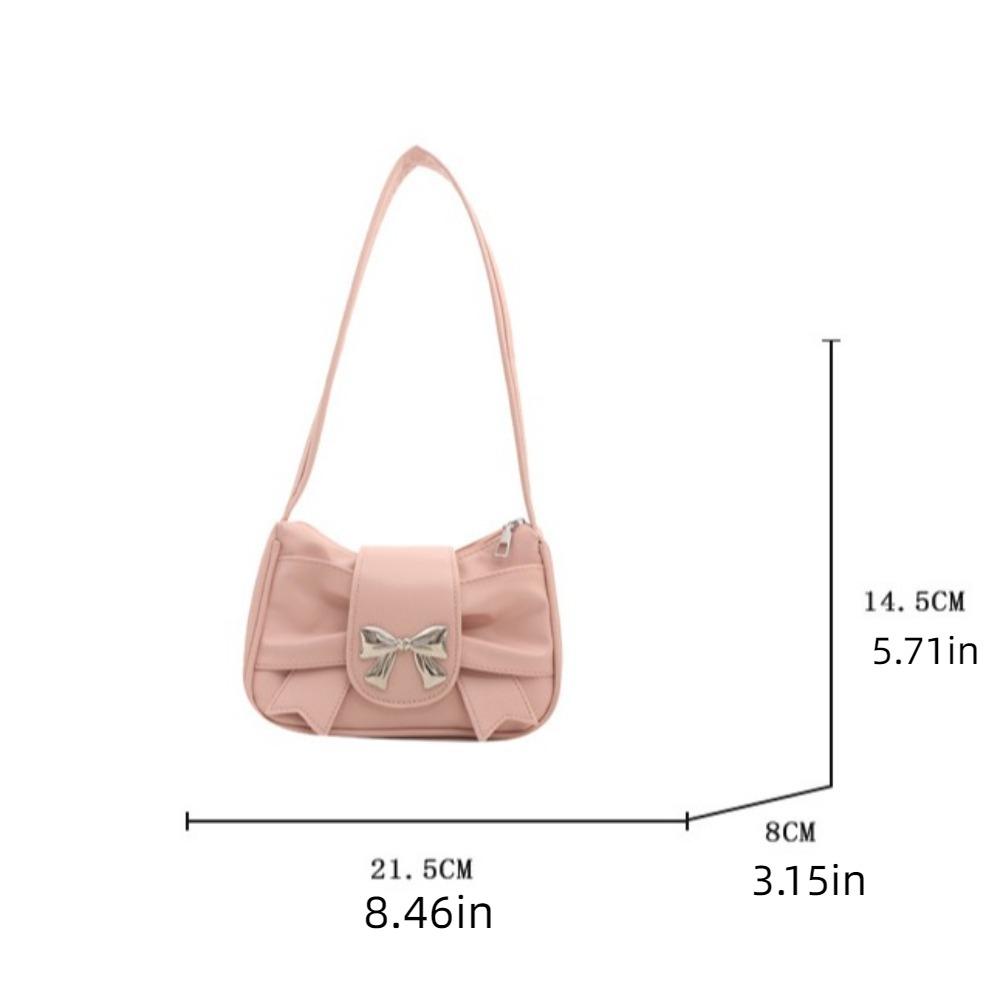 Soft Square Pleated Handbag Underarm Bow  Armpit Bag Sweet Bowknot Shoulder Bag  Outdoor