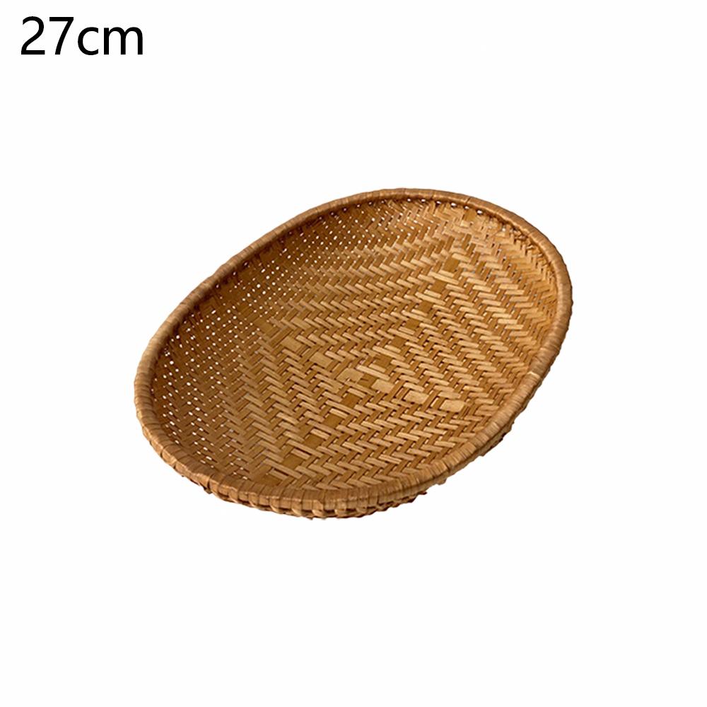 Smoked Oval Bamboo Woven Basket Kitchen Sieve for Fruit Vegetable Drying Storage Hotel-Style Weaving Dustpan Included