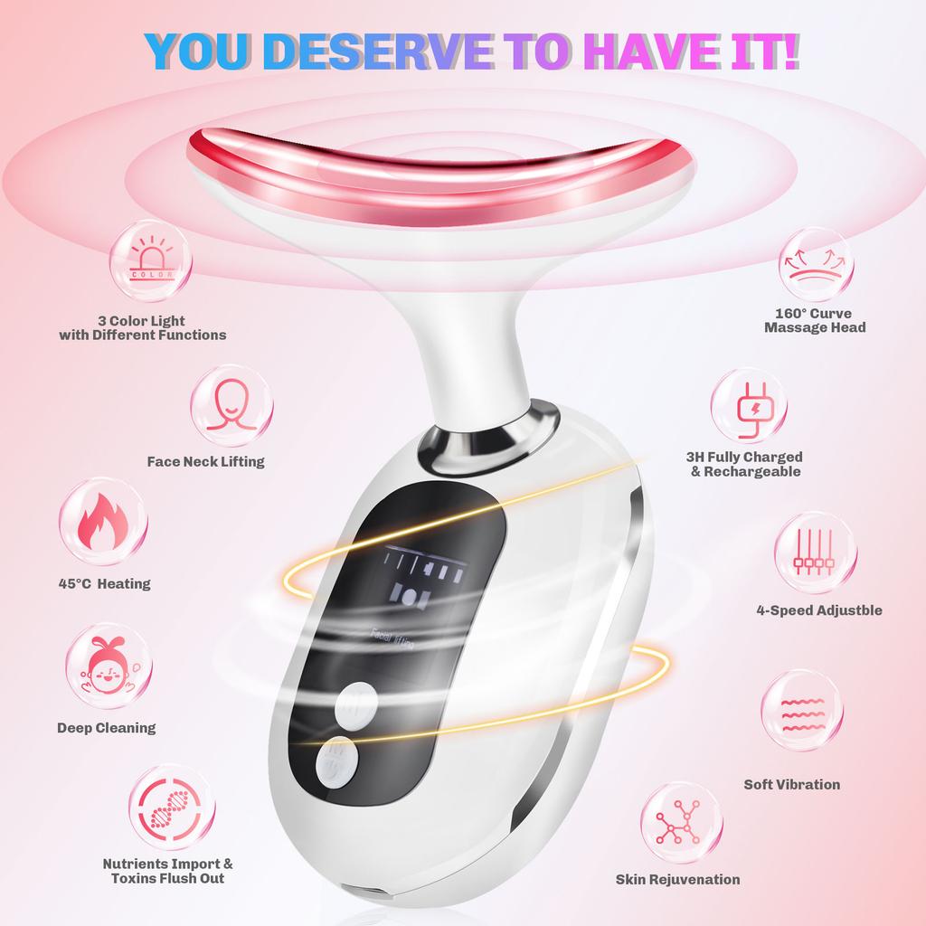 Facial Massager Neck Beauty Device 3 Light Modes Heating Vibration Lifting Tightening Skin Rejuvenation Clean Neck Instrument