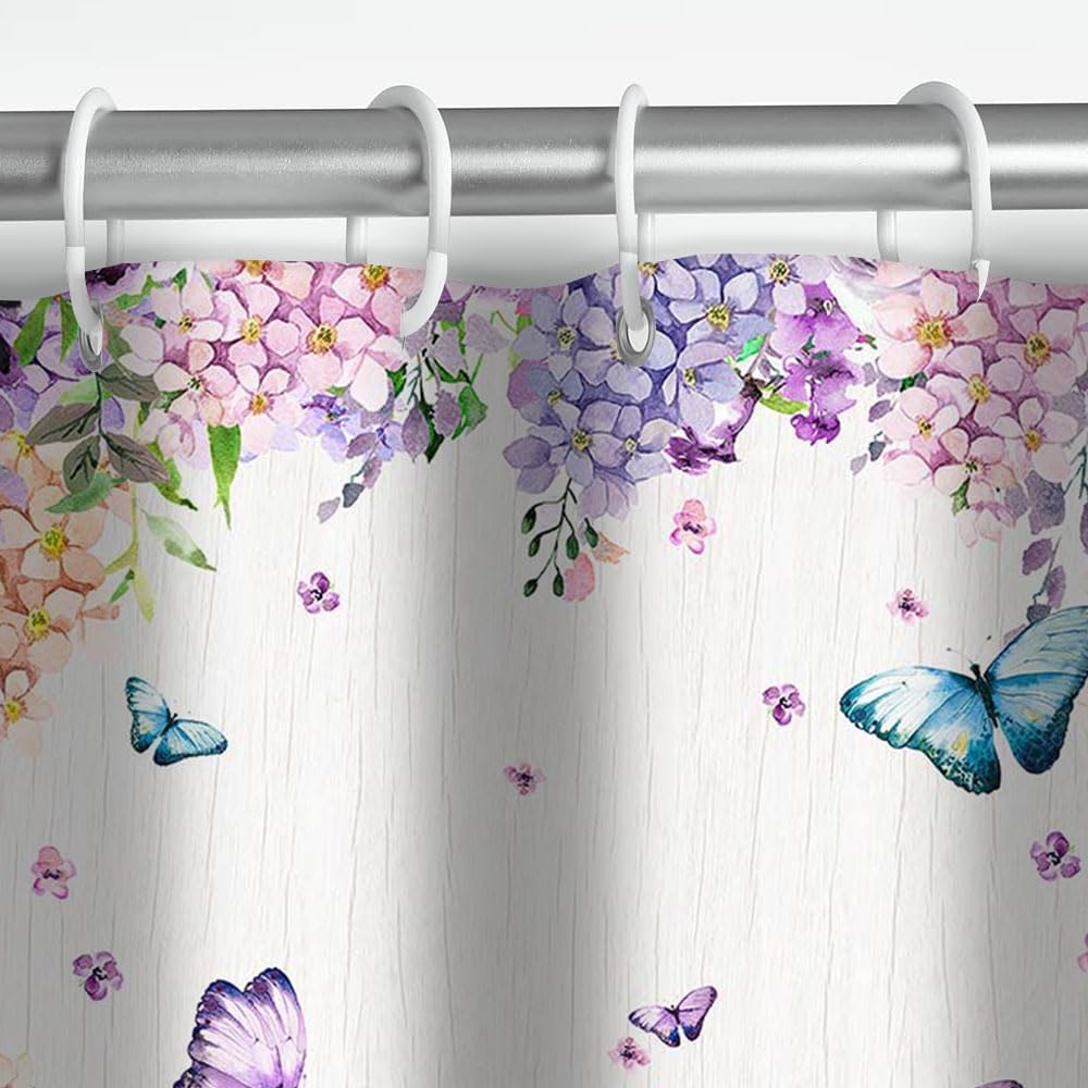 Colorful Butterfly Watercolor Flower Shower Curtain Waterproof Bathroom Decorative Shower Curtain 180X 180Cm With 12 Hooks
