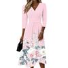 Women's Gradient Casual 3/4 Sleeve V-Neck Dress with Back Zipper for Everyday Wear