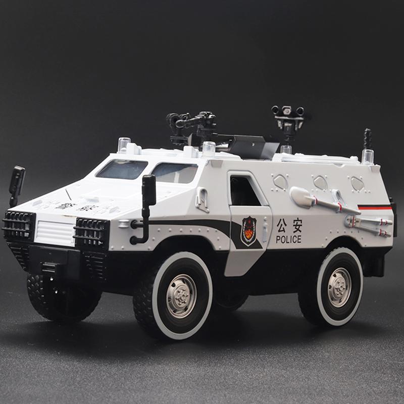 2024 New 1:24 Alloy Armored Car Truck Model Diecasts Off-road Vehicles Model Metal Police Explosion Proof Car Model Sound Light Kids Gift
