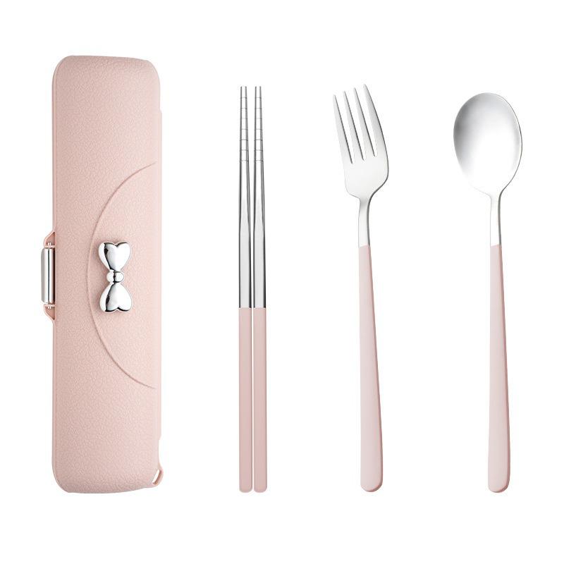304 Stainless Steel 3-Piece Cutlery Set: Fork, Spoon, Chopsticks – Portable for Camping, Travel, or Student Use.