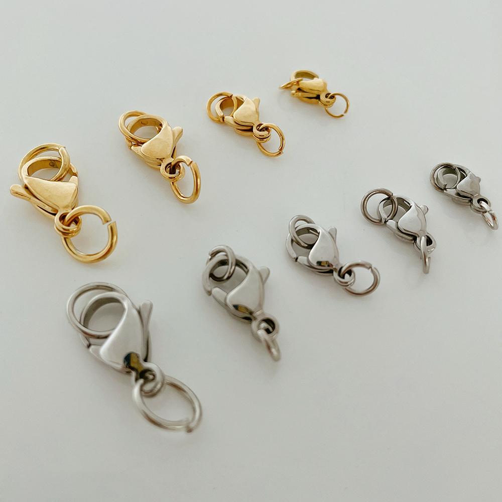 20pcs 9-15mm Stainless Steel Gold Plated Lobster Clasp Jump Rings for Bracelet Necklace Chains DIY Jewelry Making Findings