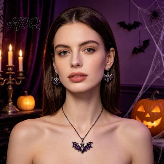 Unique Dark Aesthetic Jewelry Gothic Bat Halloween Accessory Vintage Punk Necklace Viking Durable Vampire Style Accessories Dangle Drop Earrings for