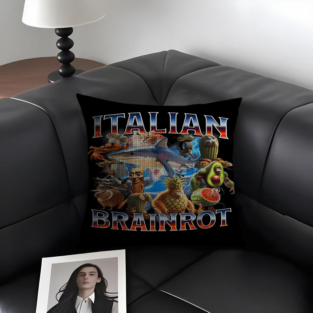 Itallan Brainrot Animal Cushion Cover Natural Linen Organic Fabric Double-Sided Printing Sofa Home Decor Gift Pillow Case