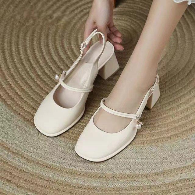 Baotou Sandals Female Summer 2025 New Thick Heel Fairy Wind Gentle Mary Jane High Heel Single Shoes Bridesmaid Shoes
