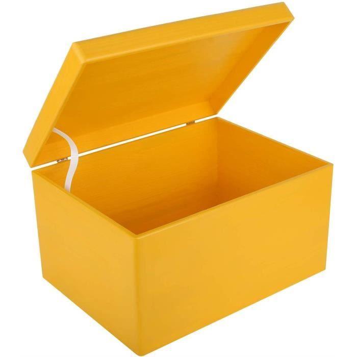 Boîte de Rangement en Bois Jaune 40 x 30 x 24 cm avec Couvercle - Creative Deco