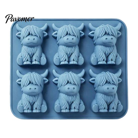 Cute Animal Shaped Ice Molds 3D Highland Cow Mold, 6 Cavity Food Grade Silicone Non Stick Jelly Making Tool Cube Tray, Flexible Mold for Whiskey