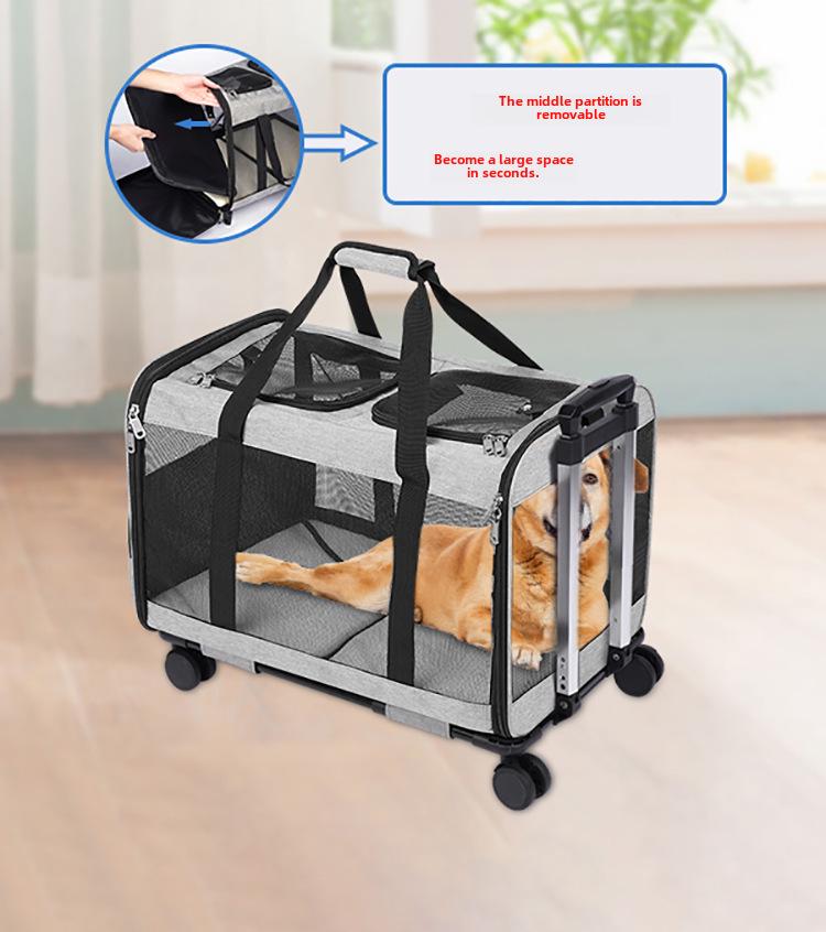 Double-Layer Pet Travel Trolley: Large Capacity, Breathable, Detachable, Handheld & Shoulder Bag for Cats