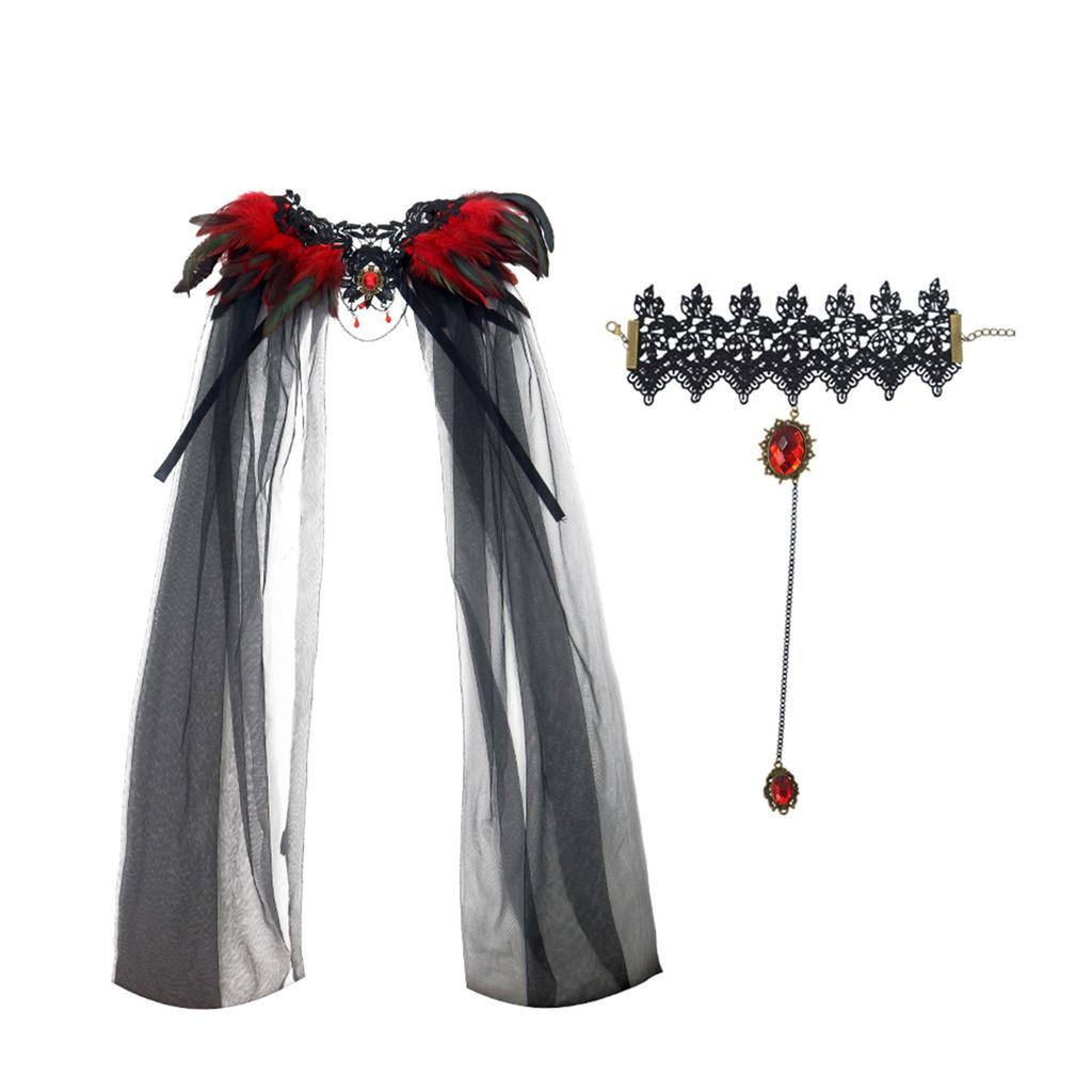 Halloween Cloak Black Feather Mesh Cloak Medium Dress Jewel Bracelet Stage Party Dance