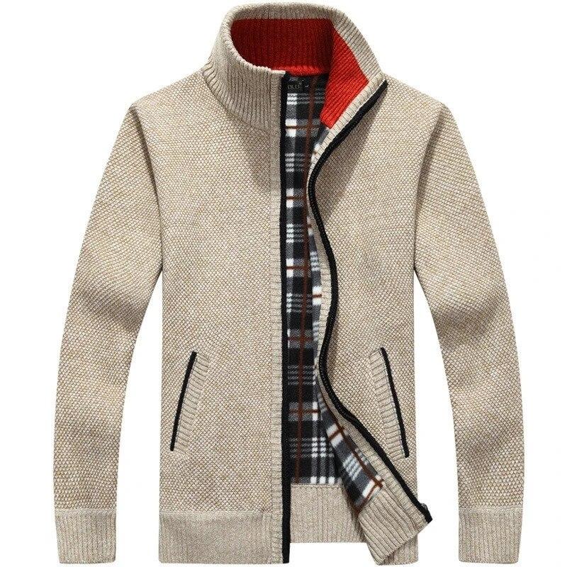 Winter Dicke Herren Strickpullover Mantel Off White Langarm Strickjacke Fleece Full Zip Männlich Kausal Plus Size Kleidung für den Herbst