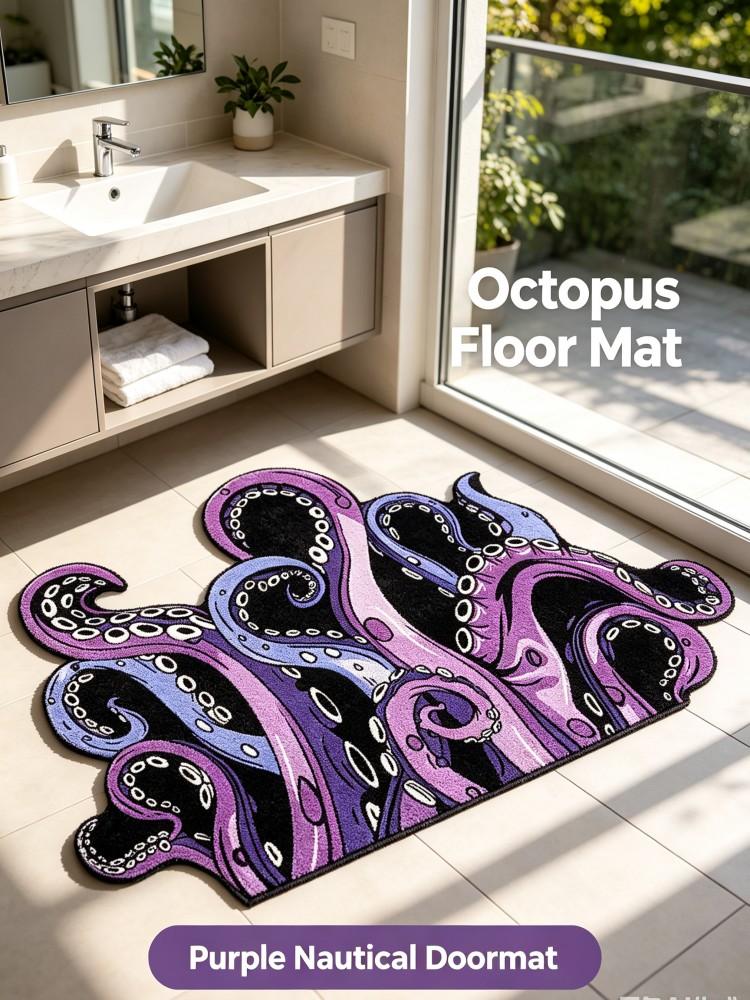 Irregular Octopus Tentacles Bathroom Rug Soft Plush Non‑Slip Doormat Creative Nautical Style Floor Mat for Bathroom Entrance Hom