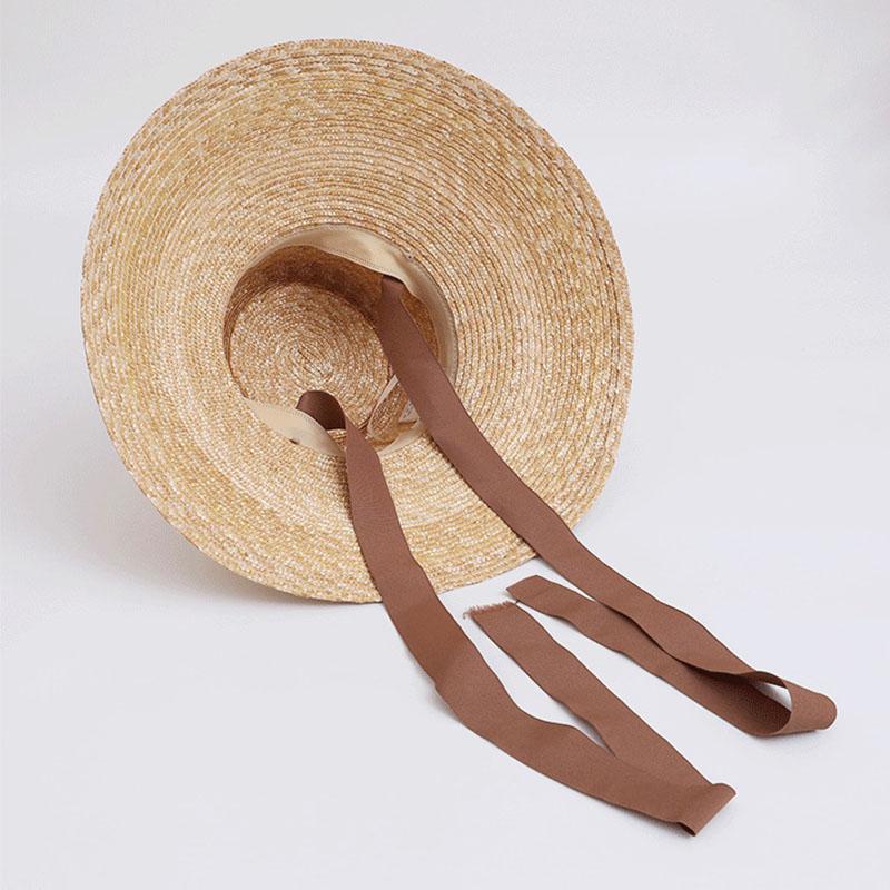 Neuer Trendiger Damen Strohhut mit breiter Krempe und Kinnband Sommer-Sonnenhüte UV-Sonnenschutz Strand-Strohhüte Wind-Lanyard Reisehüte
