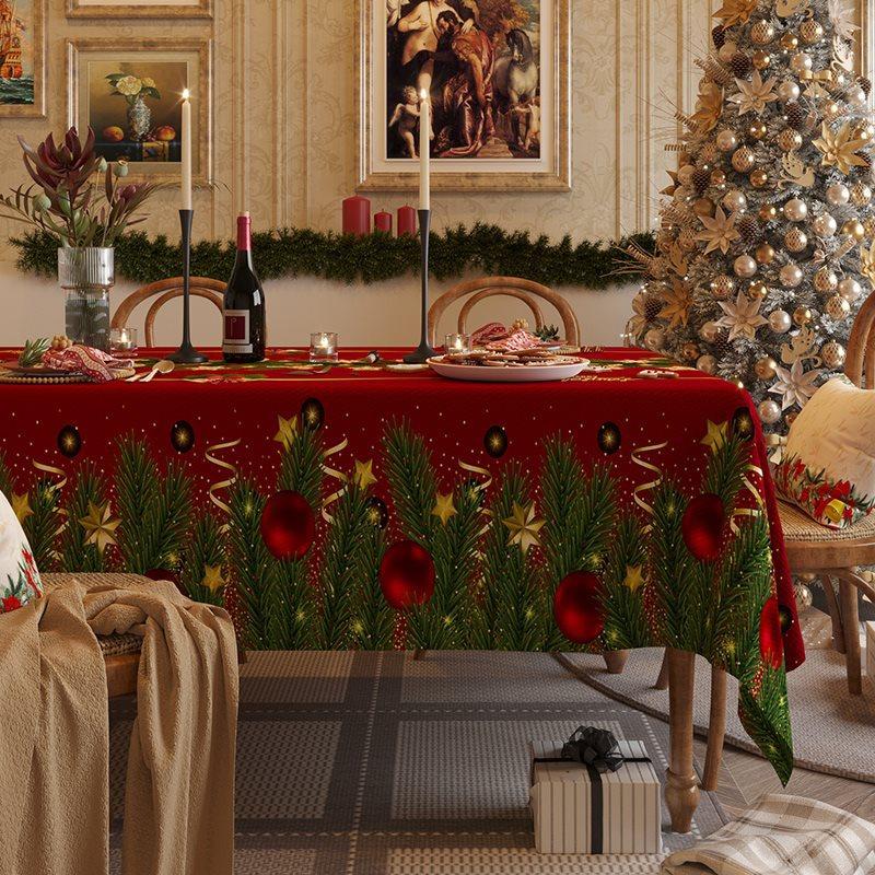 Tischdecke für Zuhause, Weihnachten, Neujahr, festlich, rot, rechteckige Tischdecke, Couchtisch-Tischdecke im Weihnachtsstil, Tischdecke aus Baumwolle und Leinen
