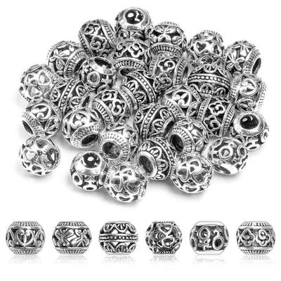 6Pcs Mix 10Mm Antique Silver Metal Hollow Beads Big Hole Loose Spacer Beads For Jewelry Making Diy Bracelet Accessoies Supplies
