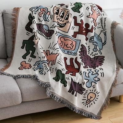 Textile City Puzzle Throwing Blanket Jacquard Weaving Graffiti Home Decoration Tassel Tapestry Picnic Blanket Moisture Proof