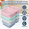 1pcs Lunch Box 3 Compartments Wheat Straw Rice Preparation Lunch Box with Transparent Plastic Cover Food Storage Container