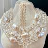 Vintage High Quality Natural Baroque Pearl Vitreous White Crystal Clavicle Chain Necklace