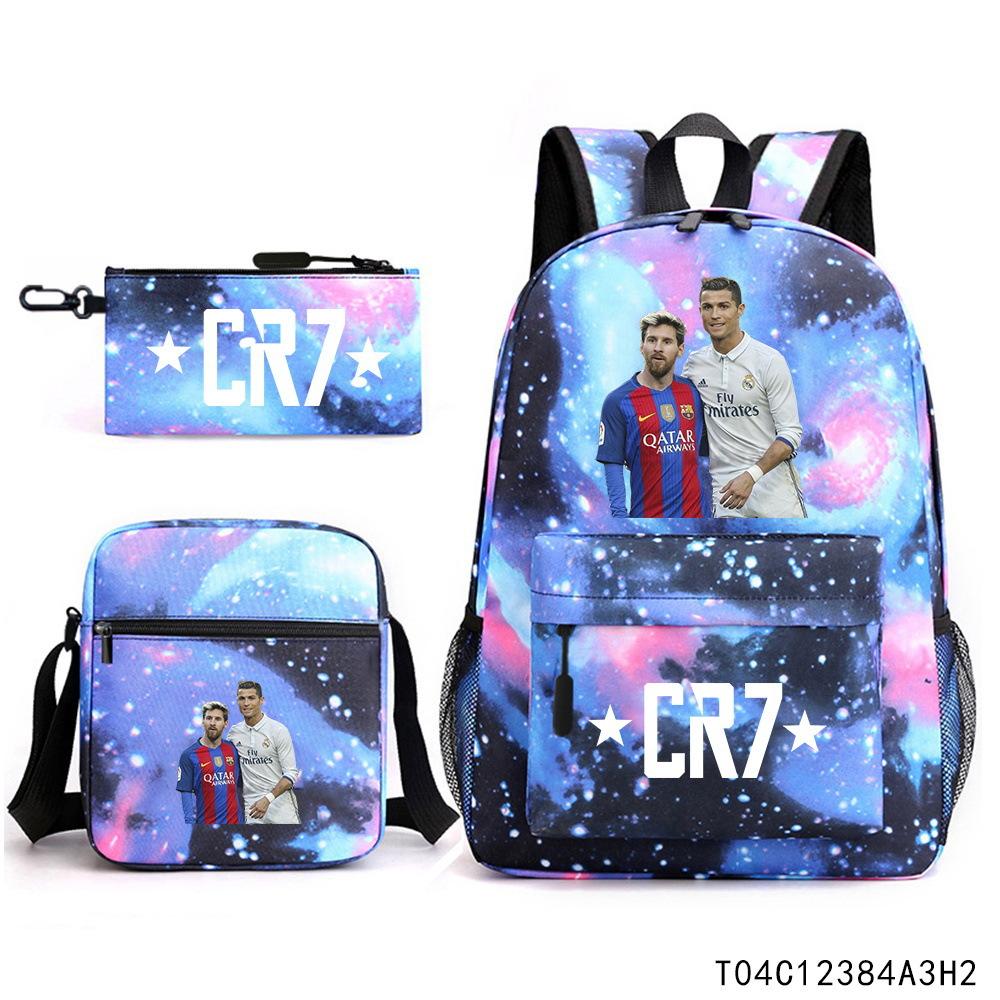 Luo Qixing Three-Piece Schoolbag, Male And Female Students Leisure Bag, Printed Large-Capacity Outdoor Backpack