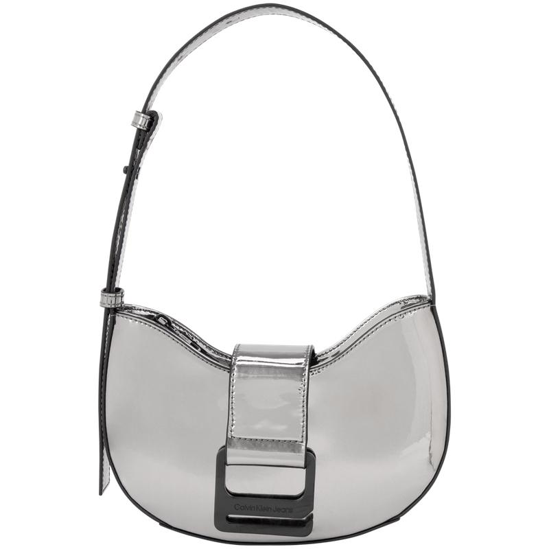 

Calvin Klein Classic Elegant Zipper Half-Circle Multi-Color Mixed Material Tote Shoulder Bag Women Bags DH3513 037-Plated Silver