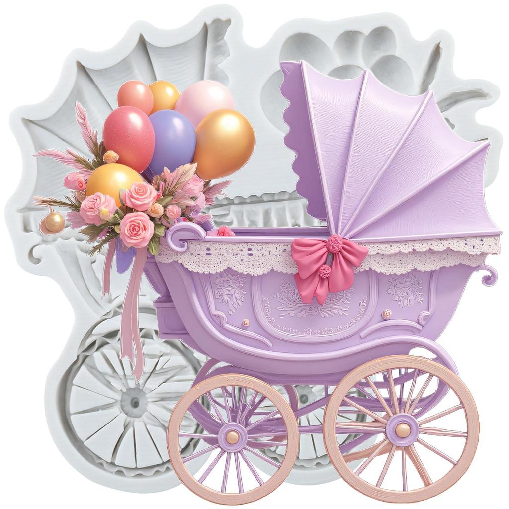 Baby Stroller Silicone Mold Stroller Fondant Molds Cake Decorating Tools Cupcake Topper Candy Sugar Craft Gum Paste Polymer Clay
