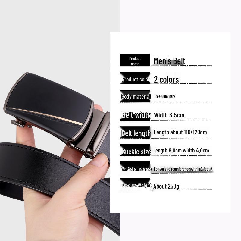 2024 Men's Genuine Leather Automatic Buckle Belt - Versatile Vegetable Tanned Cowhide for Business Style