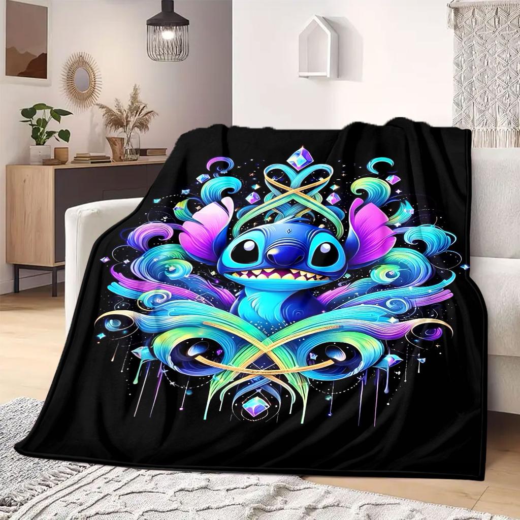 Stitch Home Decor Flannel Blanket Print for Bedrooms Sofas Beds Chairs Picnics Travel Cartoon Design