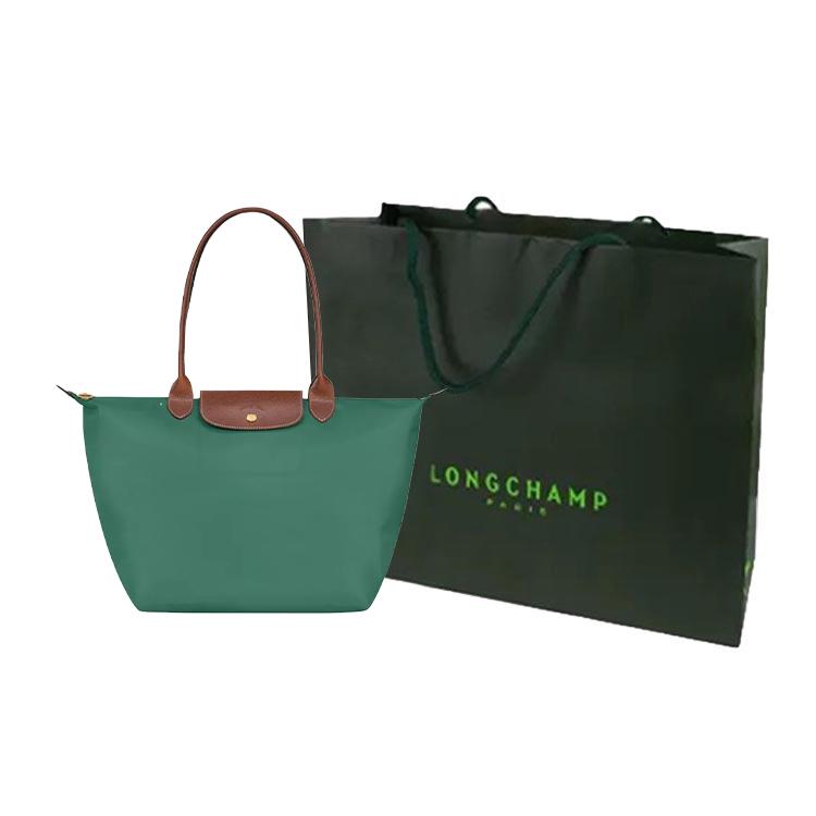 Longchamp Le Pliage Einfarbig Logo Druckknopf Reißverschluss Faltbar Nylon Canvas Knödel Tragetasche Handtasche Groß Damen Handtaschen Salbei-Grün 1899089P84