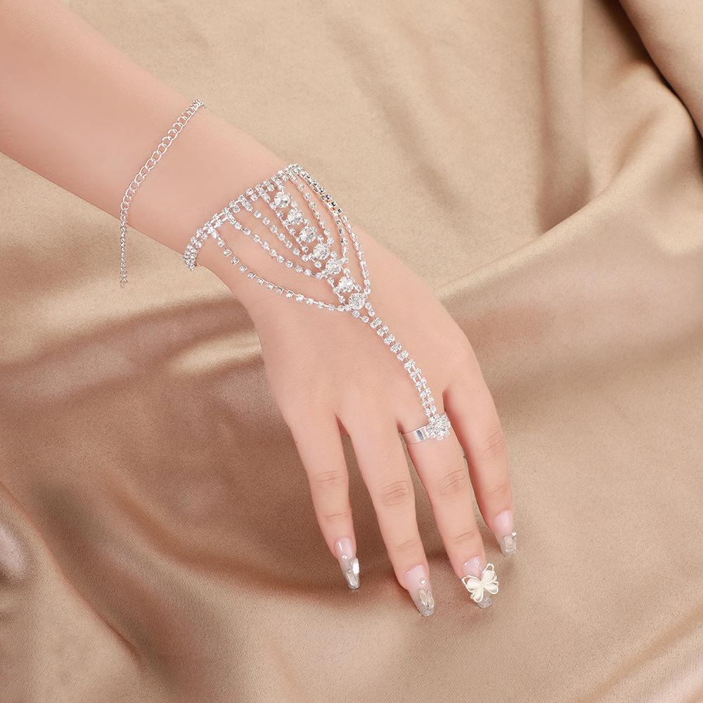 Elegant Rhinestone Hand Chain Bracelet & Ring Set for Fashionable Nights