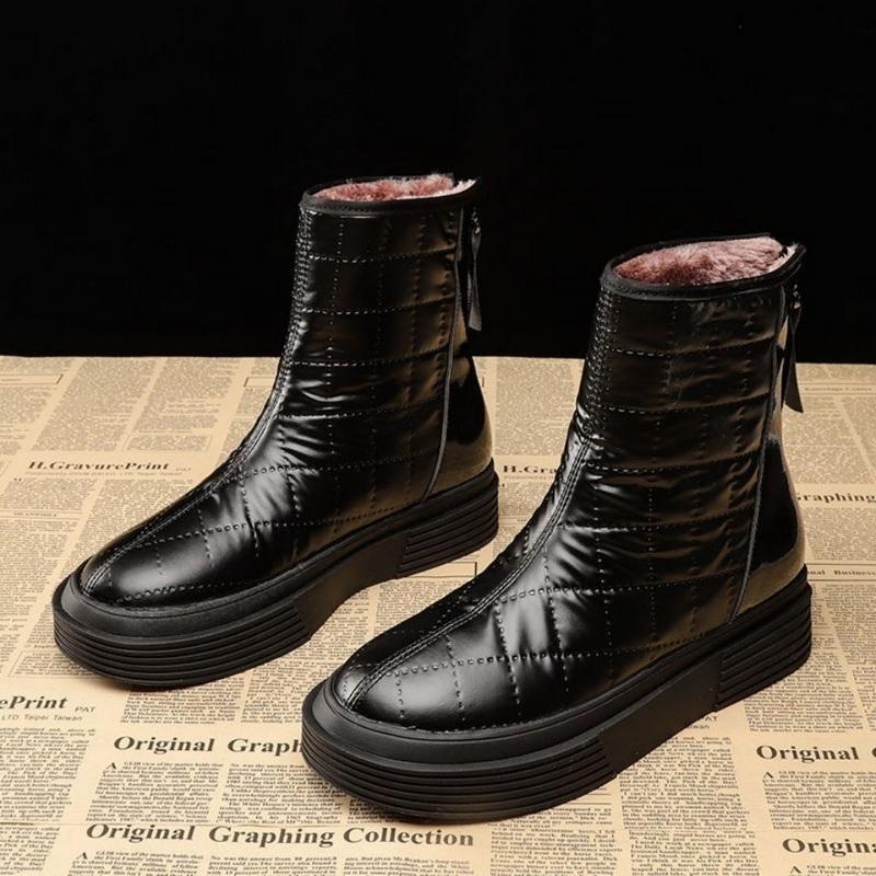 FHC Antiskid Snow Boots,Women's Warm Plush Winter Shoes,Cold Booties,Platform Botas,Thick Bottom,Round Toe,SILVER,Black,Dropship