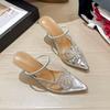 High-heeled Sandals 2026 Summer New Pointed Toe Rhinestone Slip-on Anti-slip Wear-resistant Stiletto